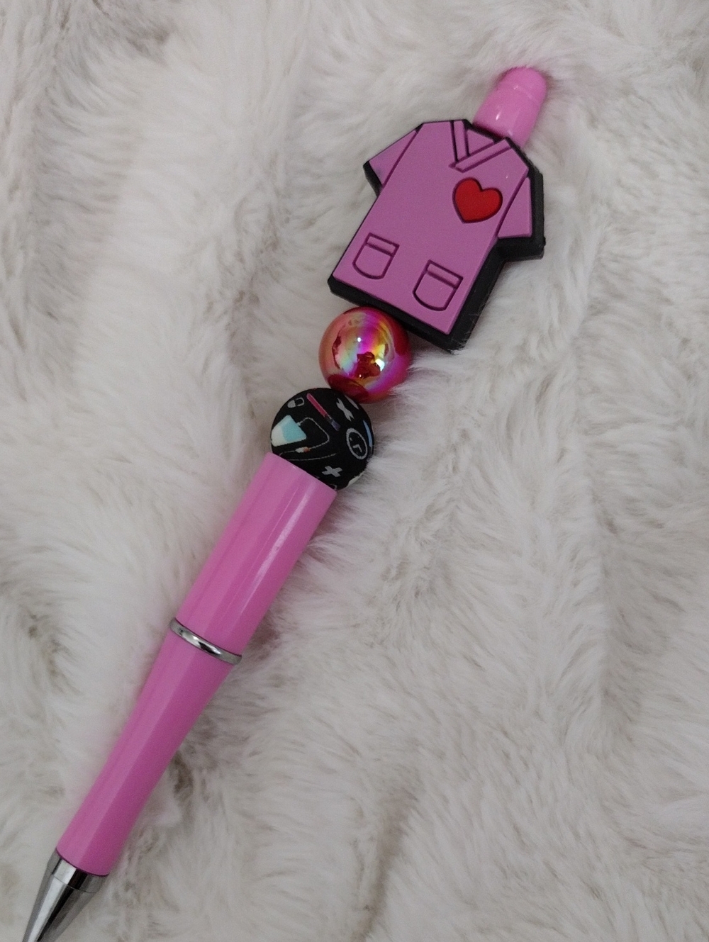 Pink Nurse Scrub Themed Pen - Cute Heart Detail